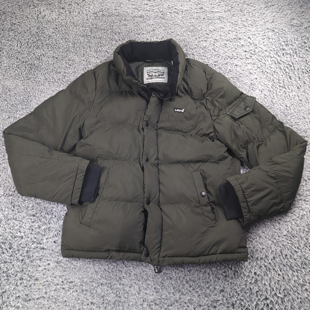 Levi's Jacket Adult Small Olive Green Puffer Coat Full Zip Lightweight Outdoor